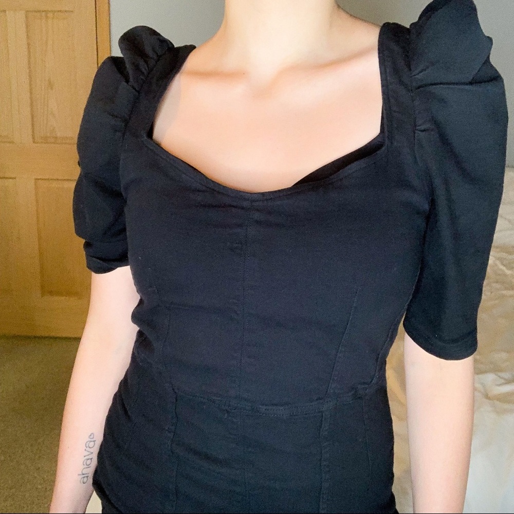 Bershka Square Neckline Denim Black Mink Dress